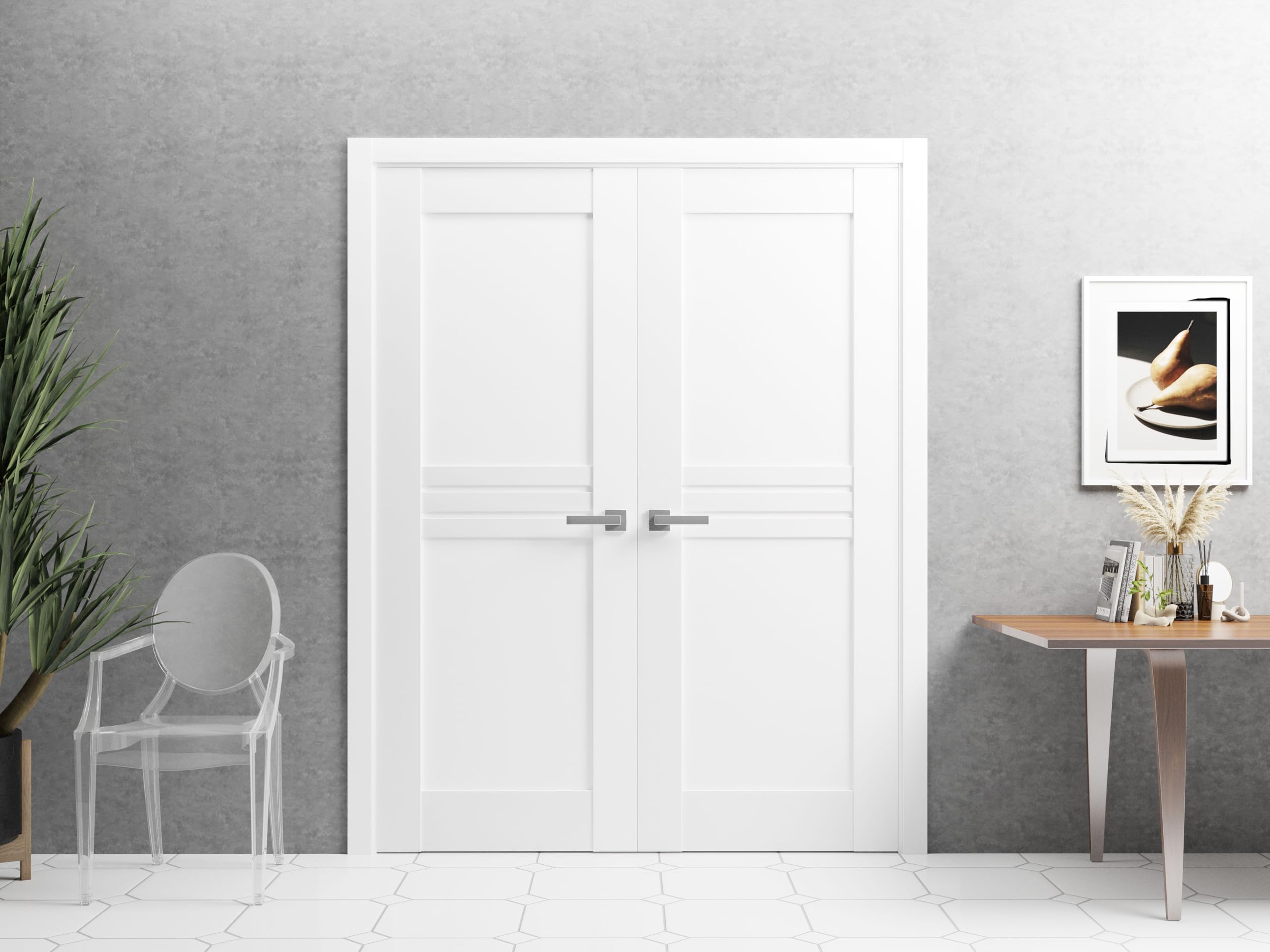 VDOMDOORS Solid French Double Doors 84 x 84 inches/Mela 7444